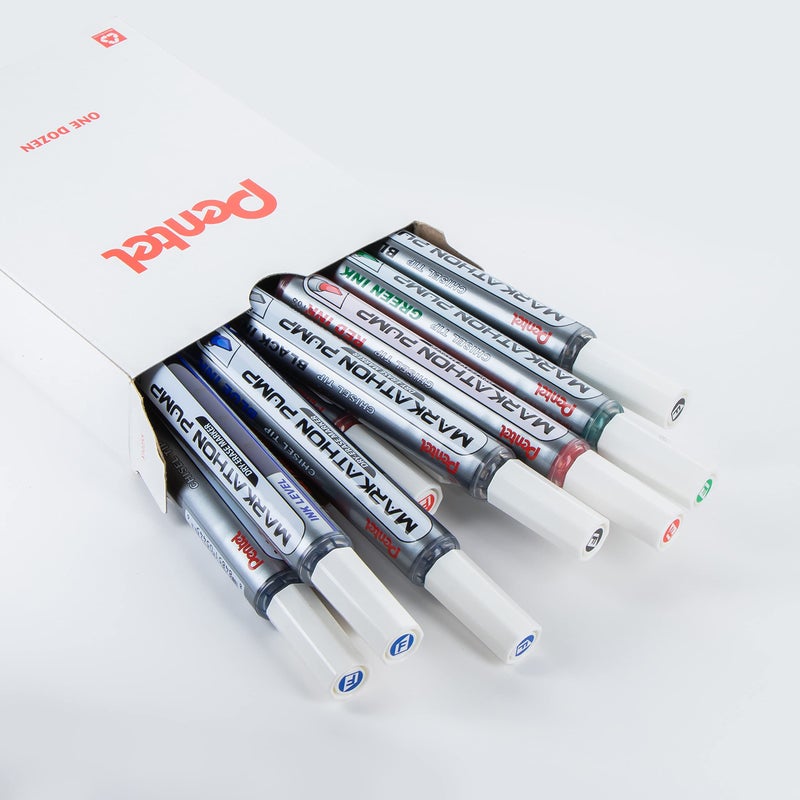 Pentel Markathon Pump Dry Erase Marker, Chisel Tip, Assorted Ink, 12 Pack (MWL6SX-12M) - Image 2